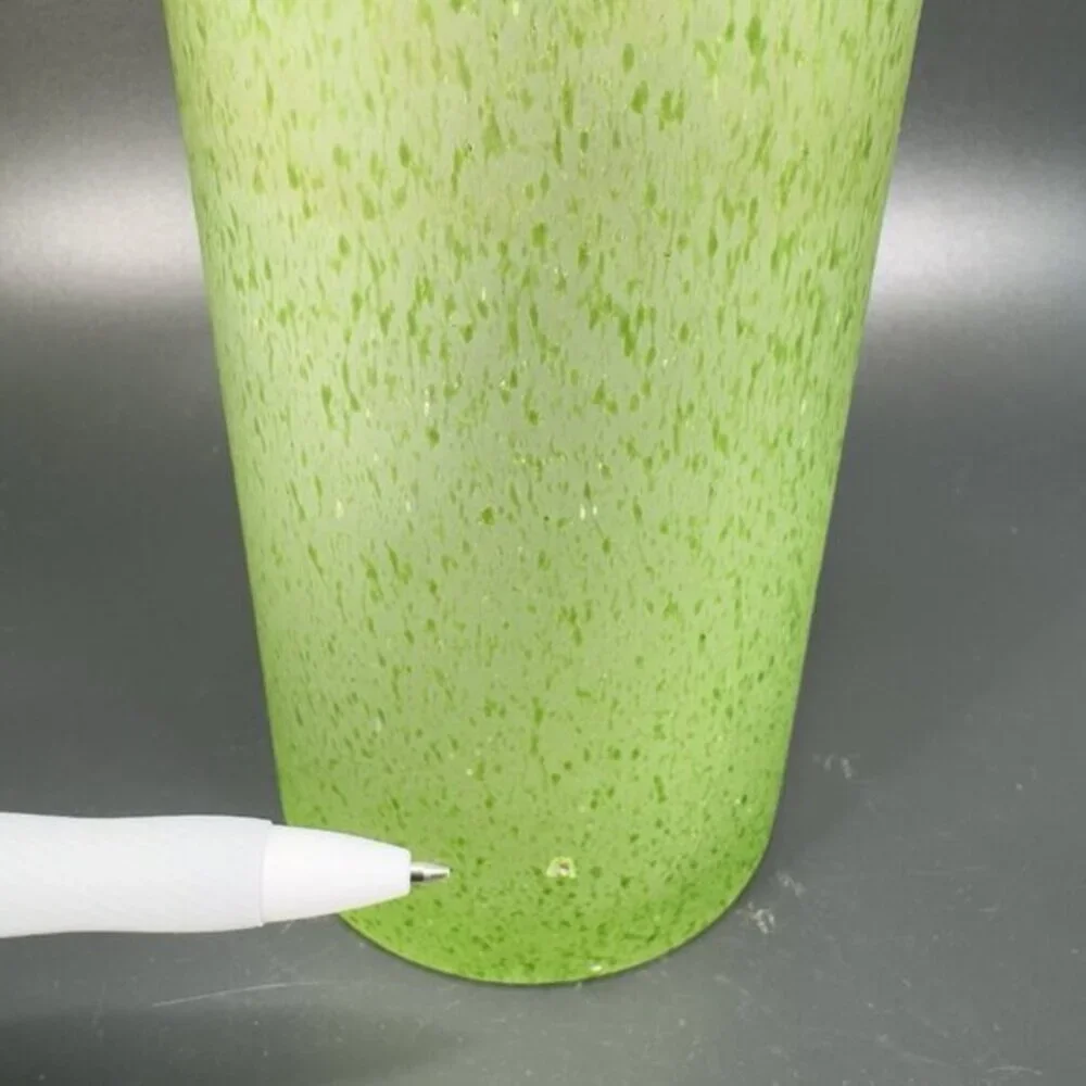 Vintage Frosted Green Spots Art Glass Vase Clear Swirl Top Wavy Edges Vase Glass